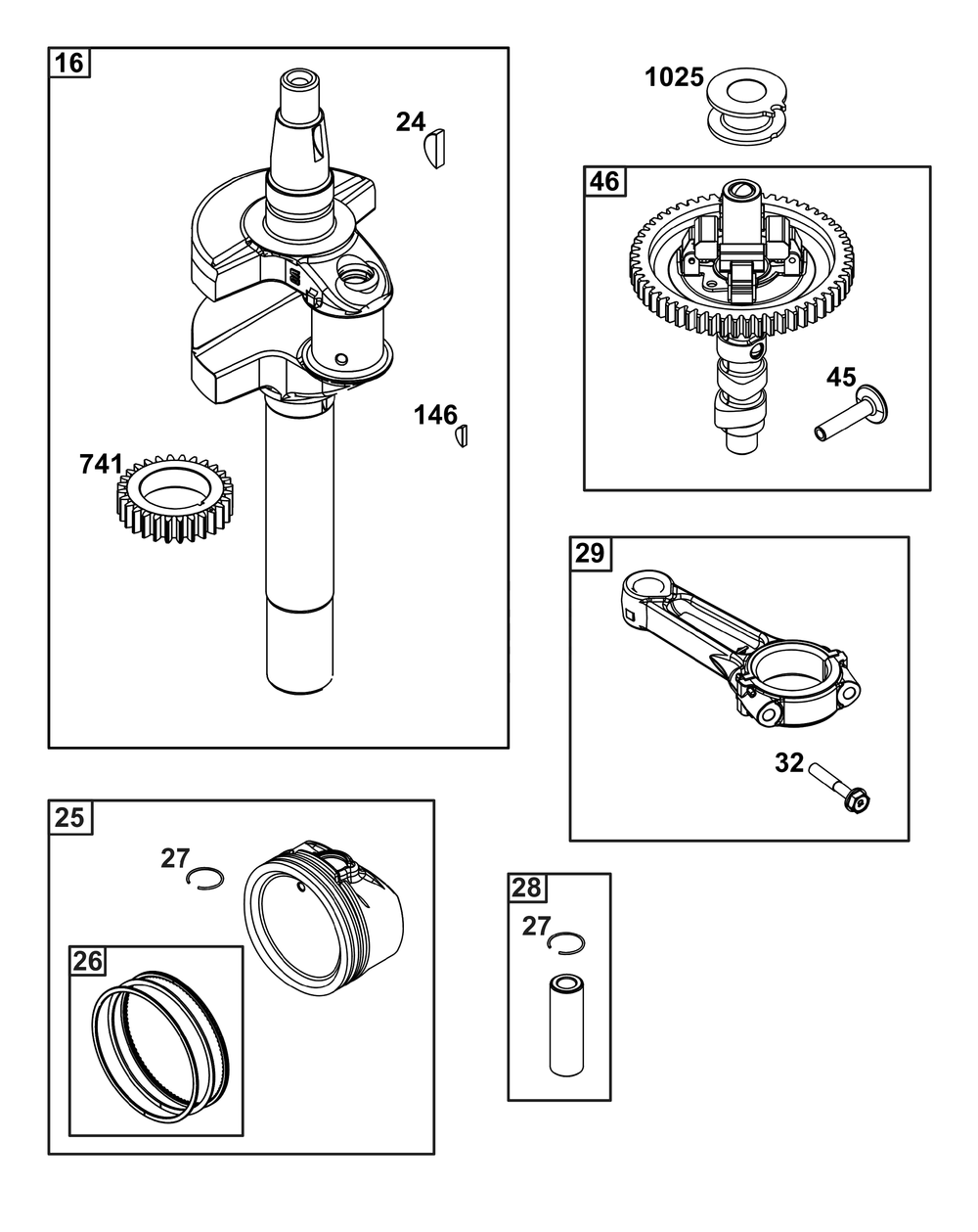 Crankshaft Group Diagram and Parts List for 389575-0003-E1 200000 - 399999 Briggs and Stratton Engine